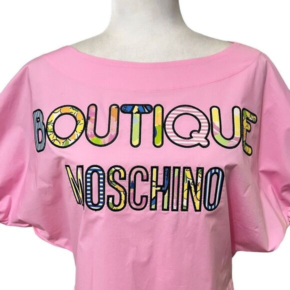 MOSCHINO Pink Short-Sleeve Top NWT ! Iconic ! Pink Short-Sleeve Top Cotton Sz Sm - Picture 2 of 10